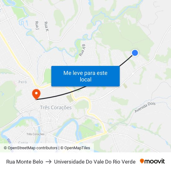 Rua Monte Belo to Universidade Do Vale Do Rio Verde map