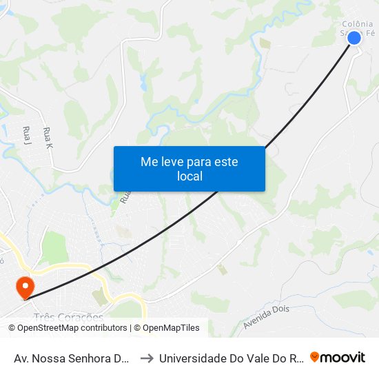 Av. Nossa Senhora Do Monte to Universidade Do Vale Do Rio Verde map
