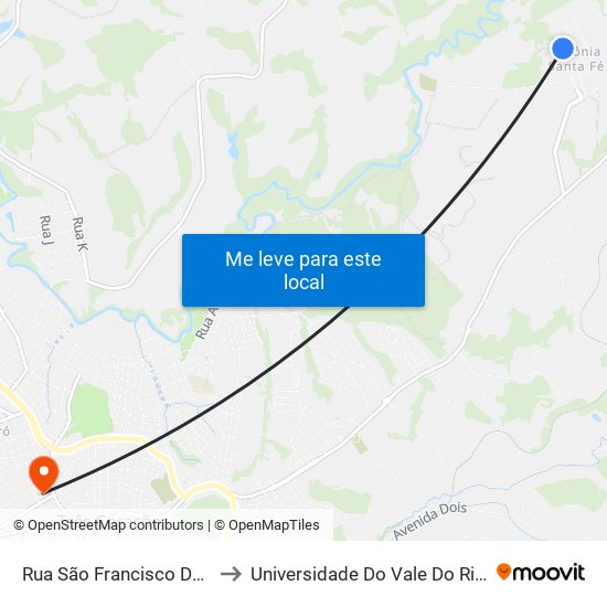 Rua São Francisco De Assis to Universidade Do Vale Do Rio Verde map