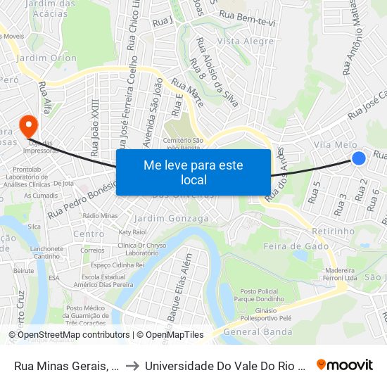 Rua Minas Gerais, 205 to Universidade Do Vale Do Rio Verde map