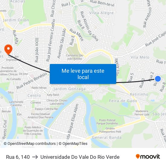 Rua 6, 140 to Universidade Do Vale Do Rio Verde map