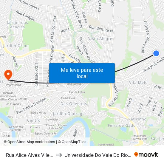 Rua Alice Alves Vilela, 91 to Universidade Do Vale Do Rio Verde map
