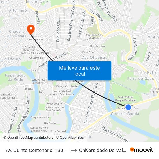 Av. Quinto Centenário, 1300 | Ginásio Pelezão to Universidade Do Vale Do Rio Verde map