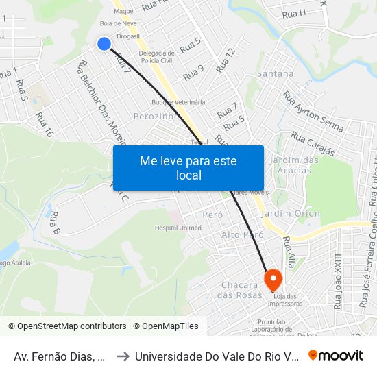 Av. Fernão Dias, 181 to Universidade Do Vale Do Rio Verde map