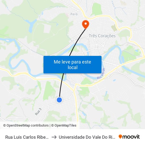Rua Luís Carlos Ribeiro, 70 to Universidade Do Vale Do Rio Verde map