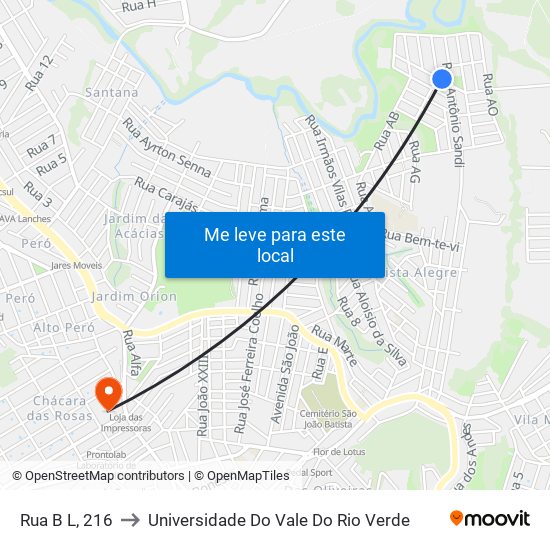 Rua B L, 216 to Universidade Do Vale Do Rio Verde map