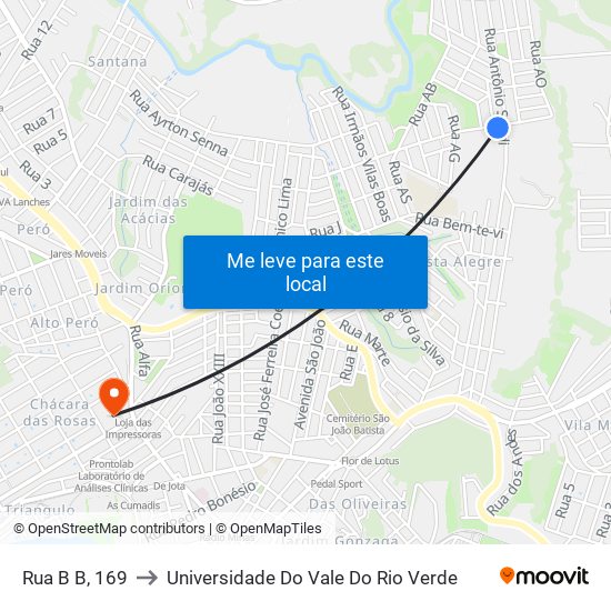Rua B B, 169 to Universidade Do Vale Do Rio Verde map