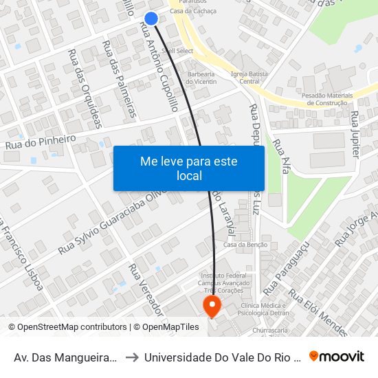 Av. Das Mangueiras, 65 to Universidade Do Vale Do Rio Verde map