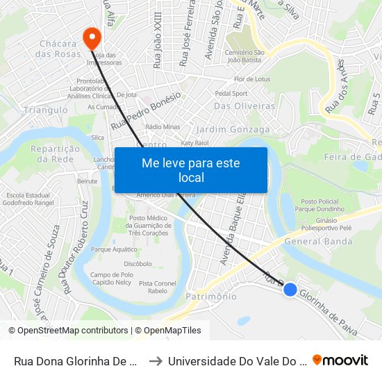 Rua Dona Glorinha De Paiva, 310 to Universidade Do Vale Do Rio Verde map