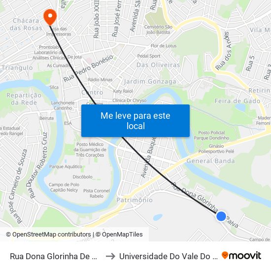 Rua Dona Glorinha De Paiva, 654 to Universidade Do Vale Do Rio Verde map