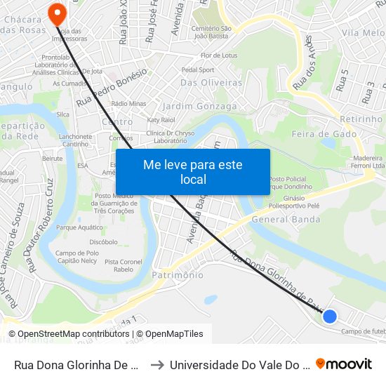 Rua Dona Glorinha De Paiva, 876 to Universidade Do Vale Do Rio Verde map