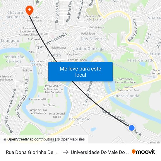 Rua Dona Glorinha De Paiva, 655 to Universidade Do Vale Do Rio Verde map