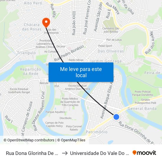 Rua Dona Glorinha De Paiva, 39 to Universidade Do Vale Do Rio Verde map