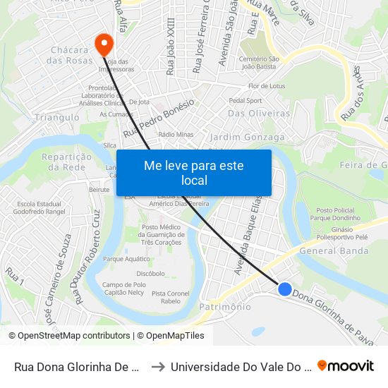 Rua Dona Glorinha De Paiva, 161 to Universidade Do Vale Do Rio Verde map