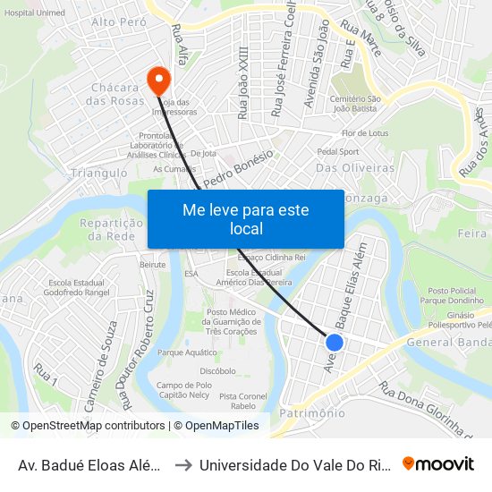 Av. Badué Eloas Além, 563 to Universidade Do Vale Do Rio Verde map