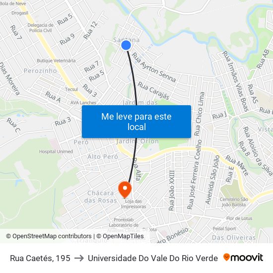 Rua Caetés, 195 to Universidade Do Vale Do Rio Verde map