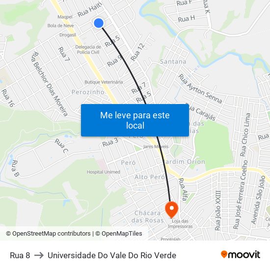 Rua 8 to Universidade Do Vale Do Rio Verde map
