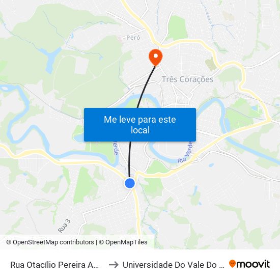 Rua Otacílio Pereira Amorelli, 69 to Universidade Do Vale Do Rio Verde map