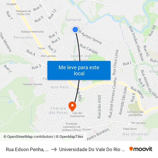 Rua Edson Penha, 700 to Universidade Do Vale Do Rio Verde map