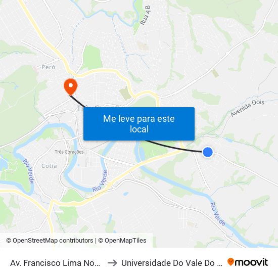 Av. Francisco Lima Novaes, 311 to Universidade Do Vale Do Rio Verde map