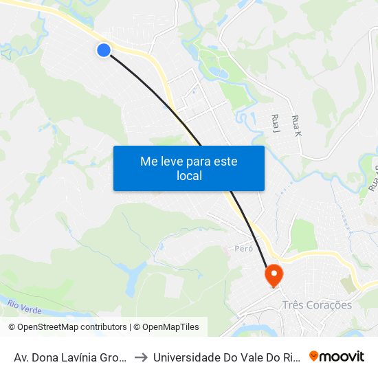 Av. Dona Lavínia Grossi, 90 to Universidade Do Vale Do Rio Verde map