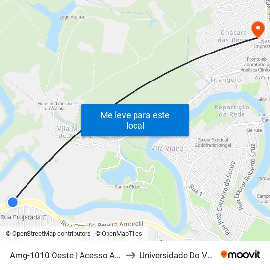 Amg-1010 Oeste | Acesso Ao Nova Três Corações to Universidade Do Vale Do Rio Verde map
