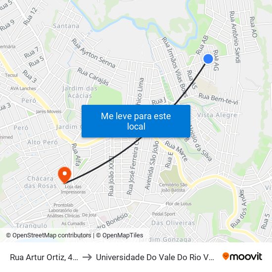 Rua Artur Ortiz, 487 to Universidade Do Vale Do Rio Verde map