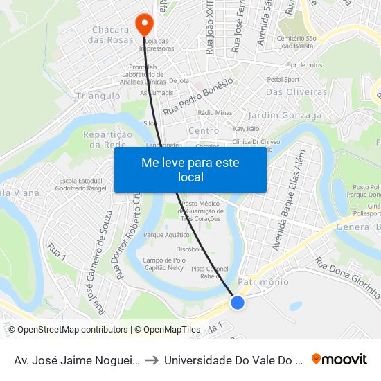 Av. José Jaime Nogueira, 1651 to Universidade Do Vale Do Rio Verde map