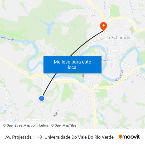 Av. Projetada 1 to Universidade Do Vale Do Rio Verde map