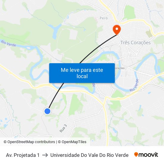 Av. Projetada 1 to Universidade Do Vale Do Rio Verde map