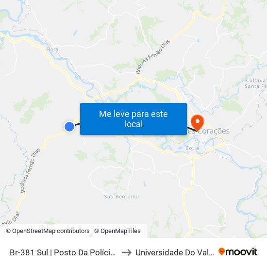 Br-381 Sul | Posto Da Polícia Rodoviária Federal to Universidade Do Vale Do Rio Verde map