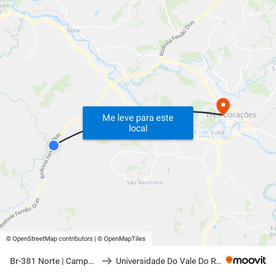 Br-381 Norte | Campo Alegre to Universidade Do Vale Do Rio Verde map