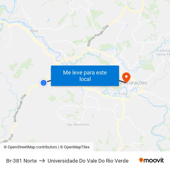 Br-381 Norte to Universidade Do Vale Do Rio Verde map