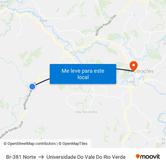 Br-381 Norte to Universidade Do Vale Do Rio Verde map