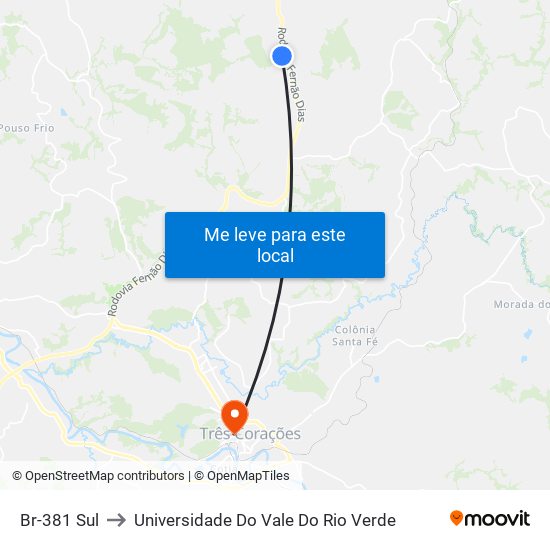 Br-381 Sul to Universidade Do Vale Do Rio Verde map