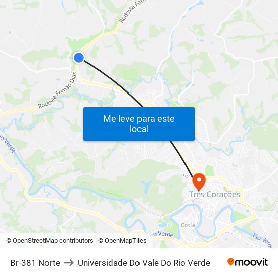 Br-381 Norte to Universidade Do Vale Do Rio Verde map