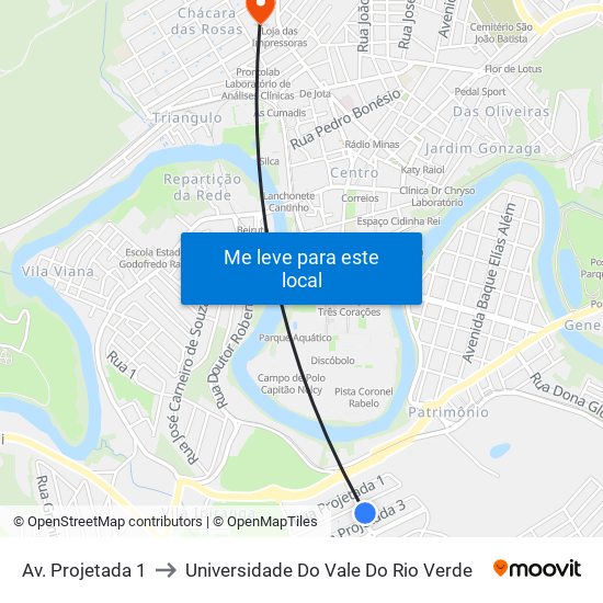 Av. Projetada 1 to Universidade Do Vale Do Rio Verde map