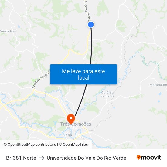 Br-381 Norte to Universidade Do Vale Do Rio Verde map