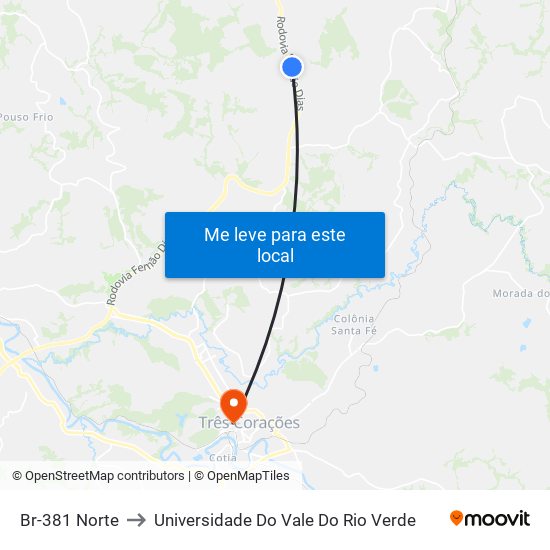 Br-381 Norte to Universidade Do Vale Do Rio Verde map