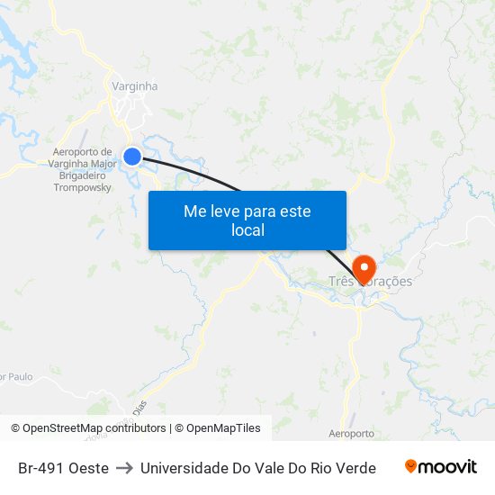 Br-491 Oeste to Universidade Do Vale Do Rio Verde map