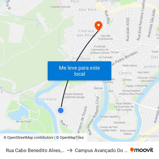 Rua Cabo Benedito Alves, 750 | Rastapé to Campus Avançado Do Ifsuldeminas map