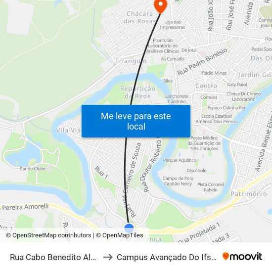 Rua Cabo Benedito Alves, 1549 to Campus Avançado Do Ifsuldeminas map