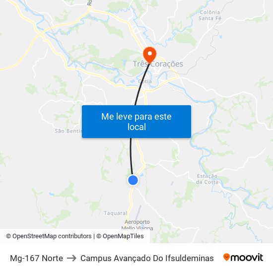 Mg-167 Norte to Campus Avançado Do Ifsuldeminas map