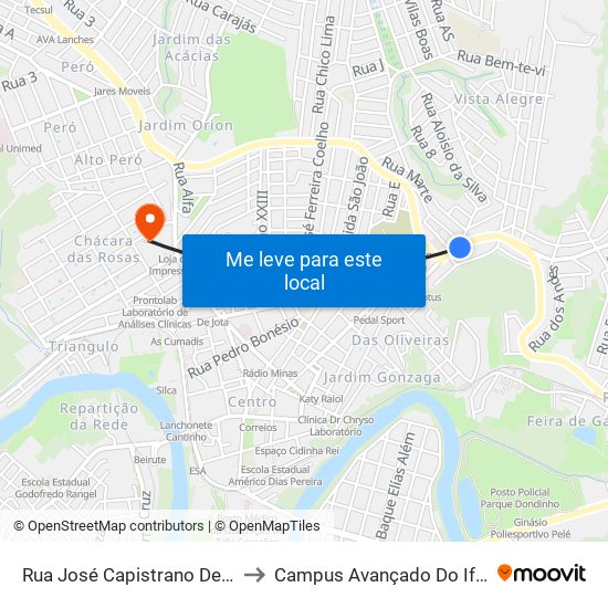 Rua José Capistrano De Souza, 220 to Campus Avançado Do Ifsuldeminas map
