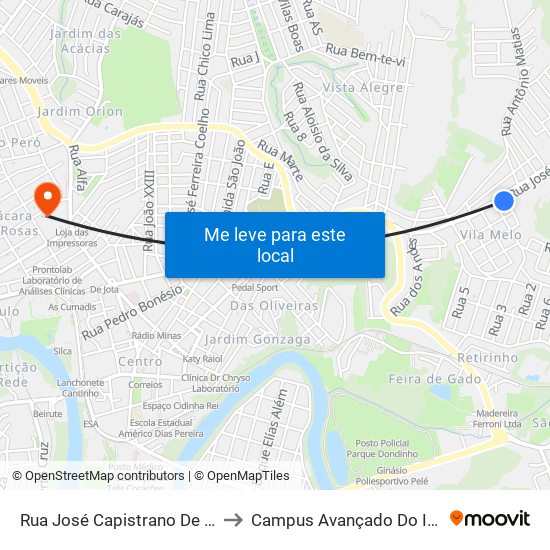 Rua José Capistrano De Souza, 1030 to Campus Avançado Do Ifsuldeminas map