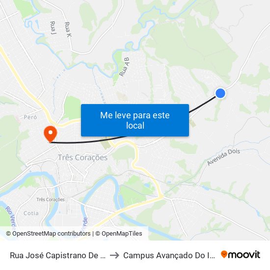 Rua José Capistrano De Souza, 2300 to Campus Avançado Do Ifsuldeminas map