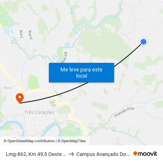 Lmg-862, Km 49,5 Oeste | Penitenciária to Campus Avançado Do Ifsuldeminas map