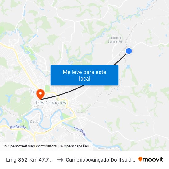 Lmg-862, Km 47,7 Oeste to Campus Avançado Do Ifsuldeminas map