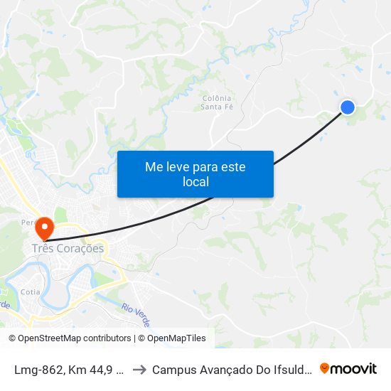 Lmg-862, Km 44,9 Oeste to Campus Avançado Do Ifsuldeminas map