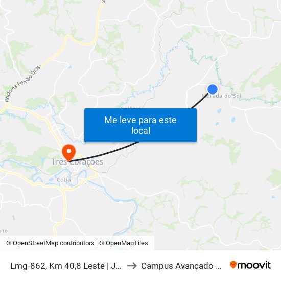Lmg-862, Km 40,8 Leste | Jazida Pedra Martins to Campus Avançado Do Ifsuldeminas map